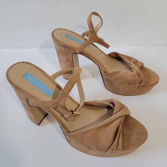 DRAPER JAMES Paloma Platform Tan Suede Slink Back Pumps Sz 8.5 Y2K Going Out - Picture 2 of 12